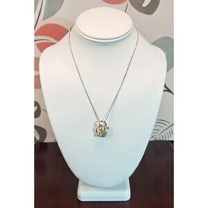 Beautiful Vintage Faux Pearl & Rhinestones Pendant on Silver Tone Chain 18"